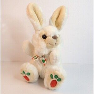 Vintage Main Joy Plush Bunny 8” White & Cream Rabbit Easter Carrot Bow & Feet